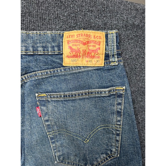 Levis 505 Mens Regular Fit Straight Leg Jeans Blue Denim W32 L30 - Picture 7 of 7